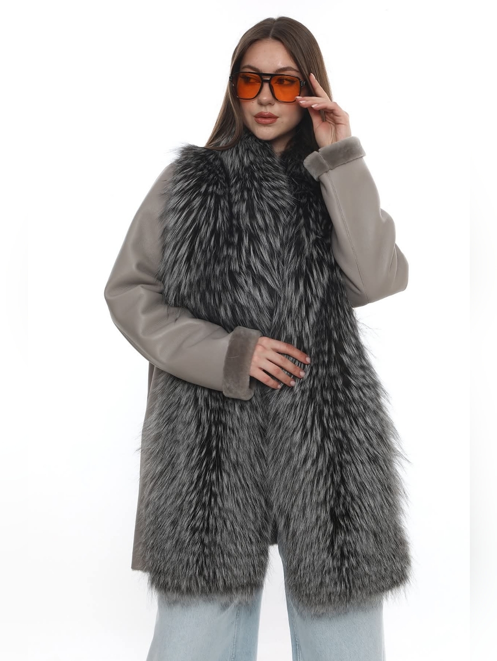 Shearling Coat With Silver Fox Front